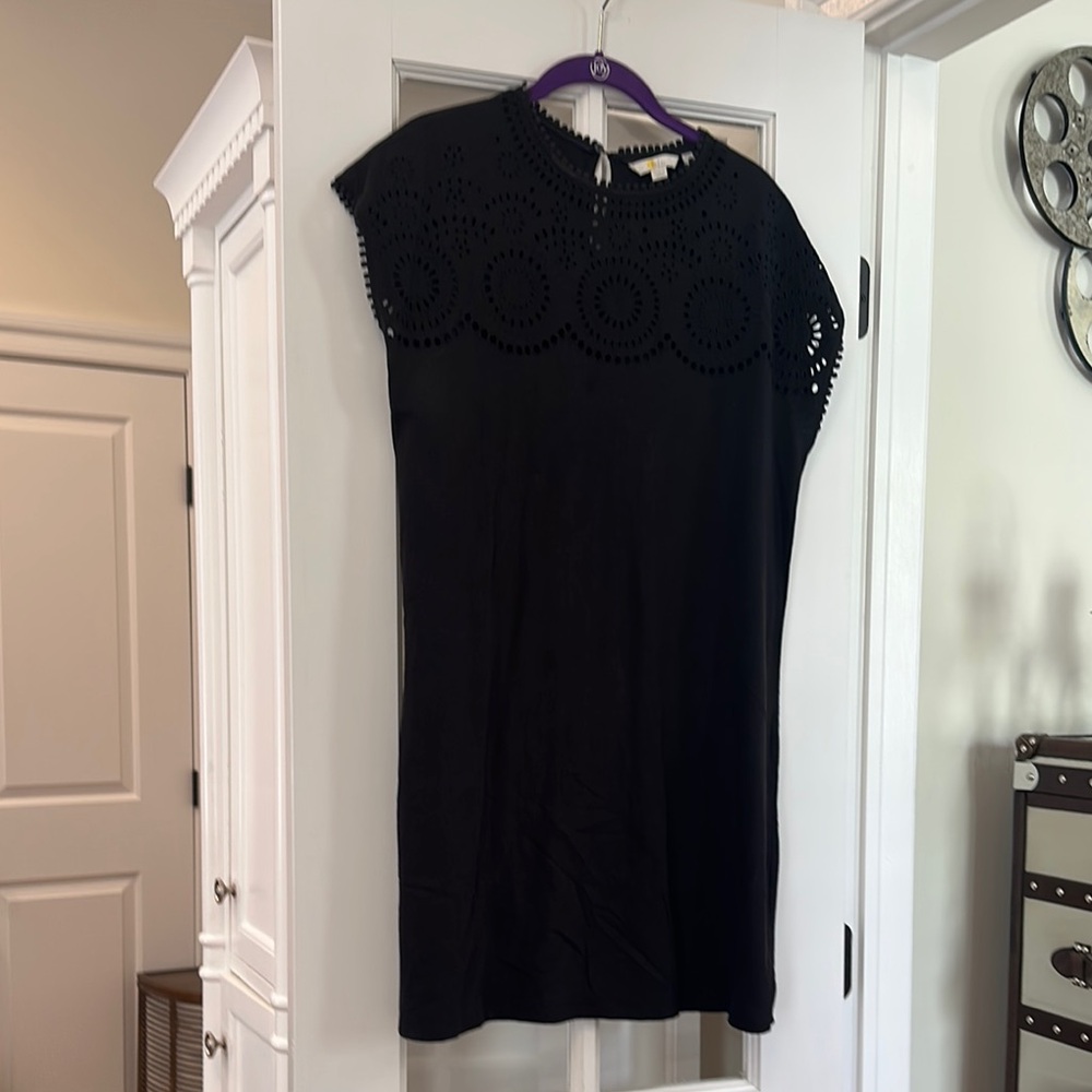 Boden Black Eyelet Cap Sleeve Dress